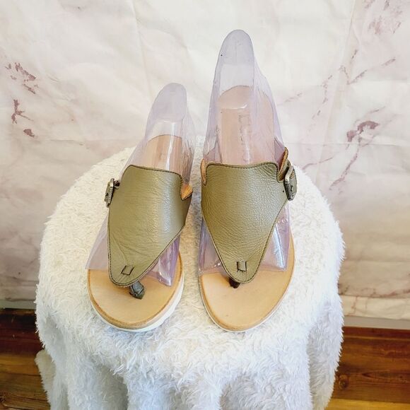Anthropologie Bueno soft olive sage green leather sandals - Picture 4 of 6